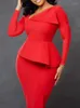 Casual Dresses Women Elegant Dress Long Sleeves Peplum Diagonal Collar Office Ladies Classy Modest Female African Large Size Gowns