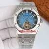 Jhfactory zegarki 26522 Ultra cienki Tourbillon JH2924 Ręczne, ręczne mechaniczne męskie zegarek na ręce Blue Gold Bransoletka