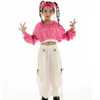 Bühnenkleidung Kpop Kinder Hip Hop Tanzkleidung für Mädchen Rosa Crop Tops Lose weiße Hosen Modern Jazz Performance Kostüm Rave Outfit BL9560