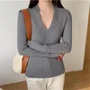 Women's Sweaters PLAMTEE 2023 Chic Elegant V-Neck Jumpers Women Bottoming Full Sleeve Solid Sexy Autumn Work Wear Slim Knitted