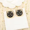 Luxury Quality Charm Stud Earring med Diamond och Black Color Square har Box Stamp PS3854