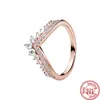 925 Mujeres de plata Fit Pandora Ring Original Heart Crown Anillos de moda Princess Tiara Crown Sparkling Love Heart CZ