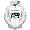 Capuzes masculinos zíper branco masculino 3D Jackets de música casual casacos machos clássicos de poliéster retro personalizado