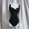 Stage Wear Velluto nero Strass Body Donna Hip Hollow Design Body Donna Bar Discoteca DJ GOGO Dance Party Rave Costume