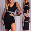 Casual Dresses Womens Tie Up Dress Women Fashion Solid paljetter Långärmad knälängd Little Black Maxi