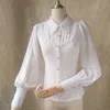 Dames blouses shirts gothic chiffon button down blouse wit zwart lolita shirt met puntige kraag 230303