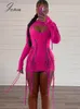 Two Piece Dress Joskaa Sexy For Women Hollow Out Bandage Woman Long Sleeve Elegant Winter Streetwear Wholesale 230303