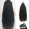 Perruque Caps Kinky Curly Tape Dans Les Extensions De Cheveux Cheveux Humains Pour Les Femmes Remy Cheveux Adhésif Invisible # 1B Naturel Noir Bande Extensions De Cheveux