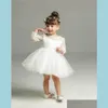 Girl's jurken Nieuwe babymeisje doopjurk baby meisjes prinses kanten kanten lange mouw doop jurk peuter kleding 8515 drop dhvbm