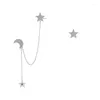 Studörhängen S925 Silver Set Diamond Stars Moon Asymmetrical Korean Design Ear Hang Clip for Women Romantic Gift Aretes de Mujer