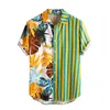 Camisetas masculinas tendência masculina estampa de lapela impressão havaiana de peito único de retalhos de retalhos Moda de moda de férias respirável botão de flor