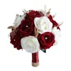 Decorative Flowers Wedding Romantic Flower Bouquet Artificial White And Wine Red Rose Pography Props For Bride Bridal Bouquets