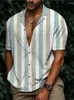 Hommes chemises décontractées hommes à manches courtes sans col rayé imprimé Henley t-shirt chemisier bouton Chemise ample Streetwear Chemise homme
