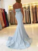 Sky Blue Mermaid Prom Dresses Sexy Sweetheart Pärlade paljetter Topp Satin Långa kvällsklänningar med Belt BC15265