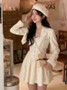 Casual Dresses Elegant Vintage Mini Dress Women 2 Piece Set Korean Clothing Jacket Coats Short Party Female 2023 Autumn