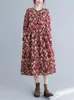 Günlük elbiseler bahar elbise 2023 varış pamuk keten baskı çiçek vintage ofis bayan iş kadınları sonbahar
