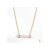 Pendant Necklaces Exquisite Handmade Pink Crystal Stick Bar Polishing Metal Druzy Natural Stone Rose Quartz Collar Necklace Drop Del Dhi9E