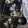 Ciotole Sottosmalto Arte dipinta a mano Set di tazze da tavola in ceramica giapponese Set di tazze di riso Piatto di insalata