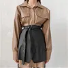 Saias mulheres sexy cintura alta saia PU moda moda bainha de arco preto mini renda feminina