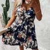 Kjolar 2023 Kvinnor klär Boho Floral Ruffle Short Mini Summer Knot Sexig V-ringning Party Holiday Femme Vestido de Mujer