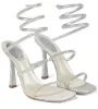 ReneCaovilla Cleo Femmes Sandales Chaussures Cristal Embelli Satin Talons Hauts Lady Gladiator Sandalias Robe De Mariée Robe De Mariée EU35-43 Avec Boîte