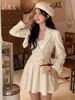 Casual Dresses Elegant Vintage Mini Dress Women 2 Piece Set Korean Clothing Jacket Coats Short Party Female 2023 Autumn