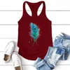 Women's Tanks Green Feather Print Vintage Tank Summer Clothes Plus Size Casual Tee Shirt Femme Tops Women Sleeveless Loose For Woman