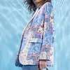 Frauenanzüge Blazer Papierdruck Vintage lässig Streetwear Frauen Mantel Frühling Plus Größe Mode Tops Jacke elegante Dame