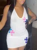 Casual jurken haoyuan mode afdrukken witte tank voor vrouwen sexy zomer kleding feest club verjaardag outfits mouwloze bodycon mini -jurk