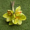 Bouquet de fleurs artificielles d'orchidée Cymbidium, fausses fleurs décoratives, toucher réel, pour mariage, vacances, décoration de fête à domicile, demoiselle d'honneur