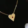 Zincirler Elmas Ruby Aşk Kolye Kolye 18K Katı Sarı Gerçek Altın Takı (AU750) Lady Düğün Takı Kadın Parti Güzel