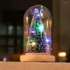 Arbre de décorations de noël avec guirlande lumineuse LED dans un dôme en verre, à piles, ornements de salle intérieure festive de noël Ztou