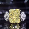 Fedi nuziali Luxury Princess Cut Yellow Cubic Zirconia CZ Stone Diamond For Women Engagement Jewelry Fashion Ring
