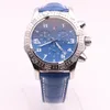 Dhgate vald butiksklockor män Seawolf Chrono Blue Dial Blue Leather Belt Watch Quartz Watch Mens Dress Watches249p