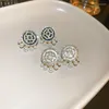 Dangle Earrings Trendy Circle Set Diamond Shiny Pearl Pendant Luxury Floral Print Birthday Party Jewelry Gifts