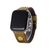 Luxe lederen horlogeband voor Apple iWatch-band 3 4 5 6 SE 7-serie 44 mm 45 mm 41 mm 40 mm 42 mm 38 mm polsband mode gouden schakelketting klinknagelarmband dames heren slimme bandjes