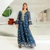 Ethnische Kleidung Damen Robe Mesh Stickerei Abendkleid Flare Manschette Elegante muslimische Kleider Mode Abaya Party Marokko Kaftan Islam