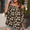 Women's T Shirts Women Summer Ruffled Half Sleeve Sexy Off The Shoulder Vintage Floral Print Button Down Flowy Chiffon Blouse Tops 101A