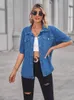 Chemisiers pour femmes minces chemises en jean femme 2023 mode couleur unie hauts lavables simple boutonnage à manches courtes Cardigan femmes haute rue