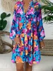 Casual Dresses Plus Size Dress Women Fashion Buttons V Neck Long Sleeve Summer Loose Floral Print Short Mini Beachqdt2