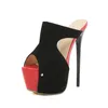 Sandálias 16 cm Stiletto mulheres chinelas vermelhas saltos de plataforma preta Summer Alto salto alto e sapatos Sapato feminino