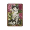 Vintage Carefree Cat Poster Metallblechschilder Europäische schöne Tierblume Metallplakette Wandkunst Dekor für Café Bar Pub Club Home personalisiertes Blechschild Größe 30X20CM w01