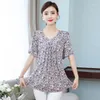 Women's Blouses Oversized Women 5xl Floral Double Layer Tops Casual Fashion Short Sleeve 2023 Summer Loose V-neck Chiffon Shirt Blusas