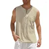 Herren T-Shirts Herren Summe Tank Tops Mode Lässig Baumwolle Leinen Ärmellose T-Shirts Herren Streetwear Lose Schnürung O-Ausschnitt Drop