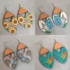 Boucles d'oreilles à tige 2023 Est mode aquarelle peinture rayé bleu Bonnet tournesol Floral en bois pour femmes fille cadeaux