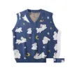 Sweaters voor heren Laasbaar streetwear Harajuku gebreide vest maan konijn mouwloze plover trui herfst losse casual gebreide tanktops uni dhvoq