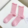 Women Socks Pure Color Spring Mid-tube Twist Woven Pattern Cute Curling Stacked Sweet All-match Kawaii Cotton