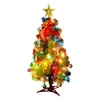 Juldekorationer 45/60 cm LED Artificial Mini Tree med Pinecone Santa Bow Ribbon Star Ornaments String Light Tabletop Desk Homechristma