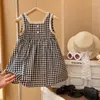 Sukienki dla dziewczynek Summer Toddler Sukienka dla dzieci bez rękawów Związana Słodka Czarno -Biała Top zbiornikowy Księżniczki dla Dziewcząt Ubrania