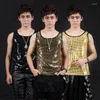 Stage Wear Jazz Dance Tops Hommes Sequin Discothèque Chanteurs Gilet DJ Gogo Hip Hop Dancer Outfit Sans Manches Performing Vêtements DNV10462